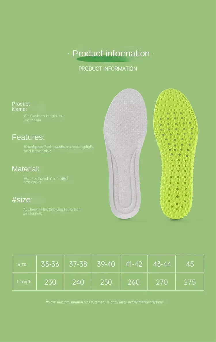 Popcorn Height Increase Insoles – Comfortable Elevator Shoe Inserts for Men & Women