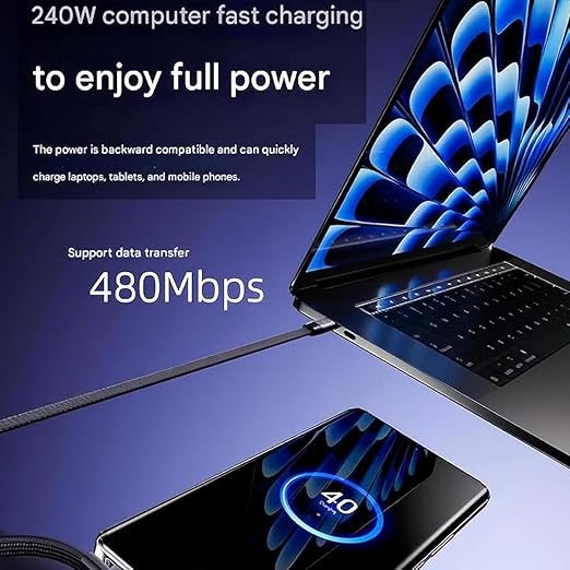 240W 2-in-1 C to C Fast Charging Cable with Phone Stand